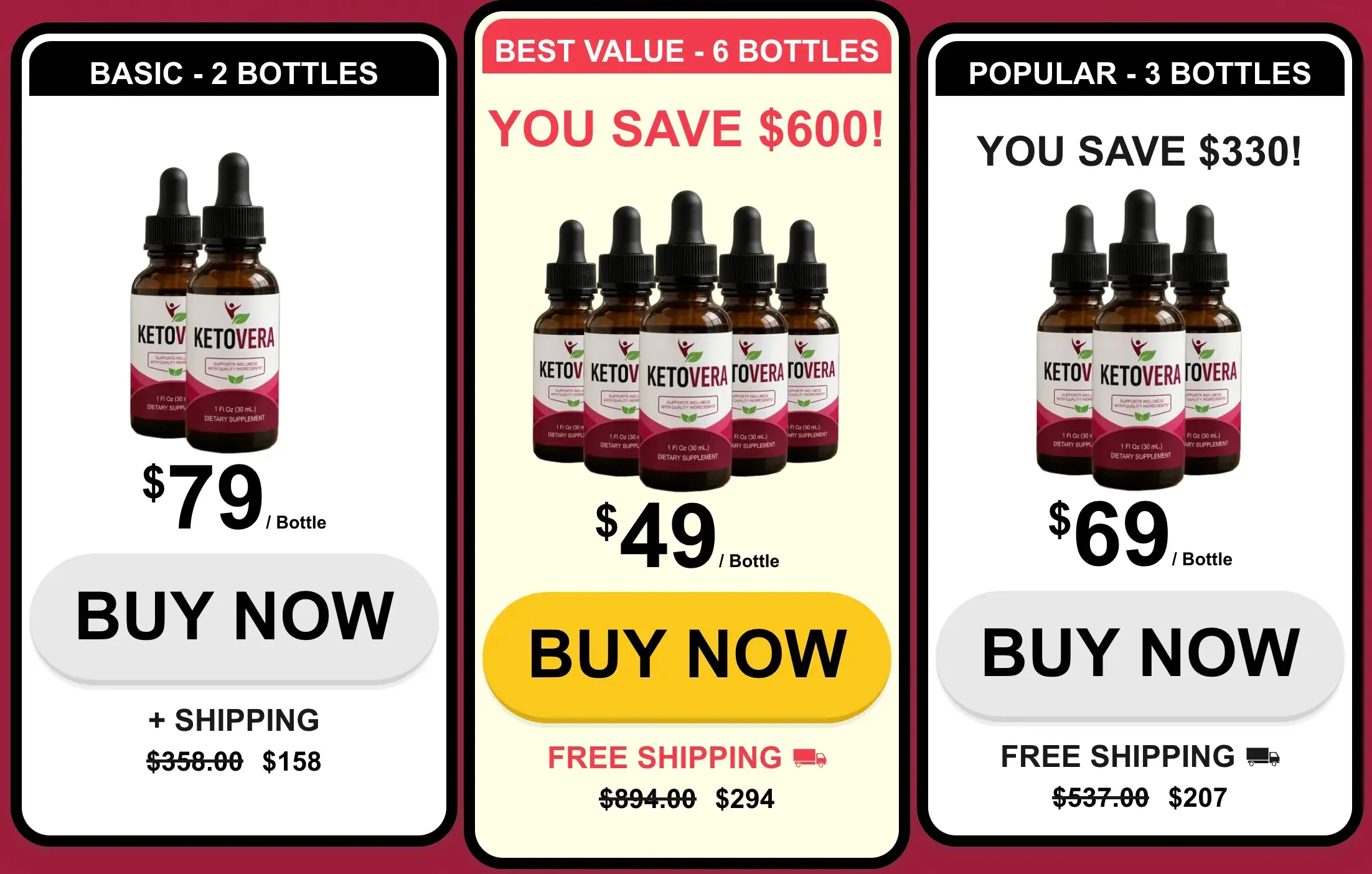 KetoVera bottle best value package with free shipping
